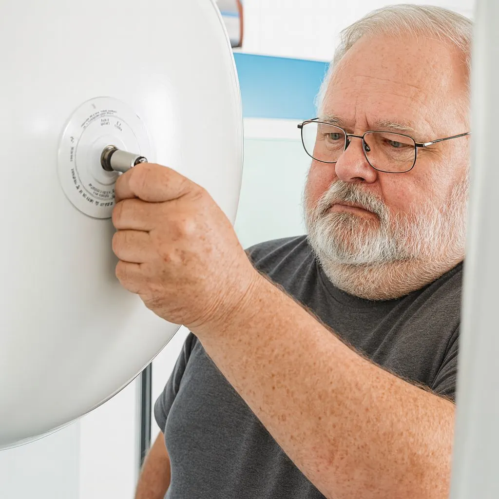 Techniker prüft Heizungsausdehnungsgefäß